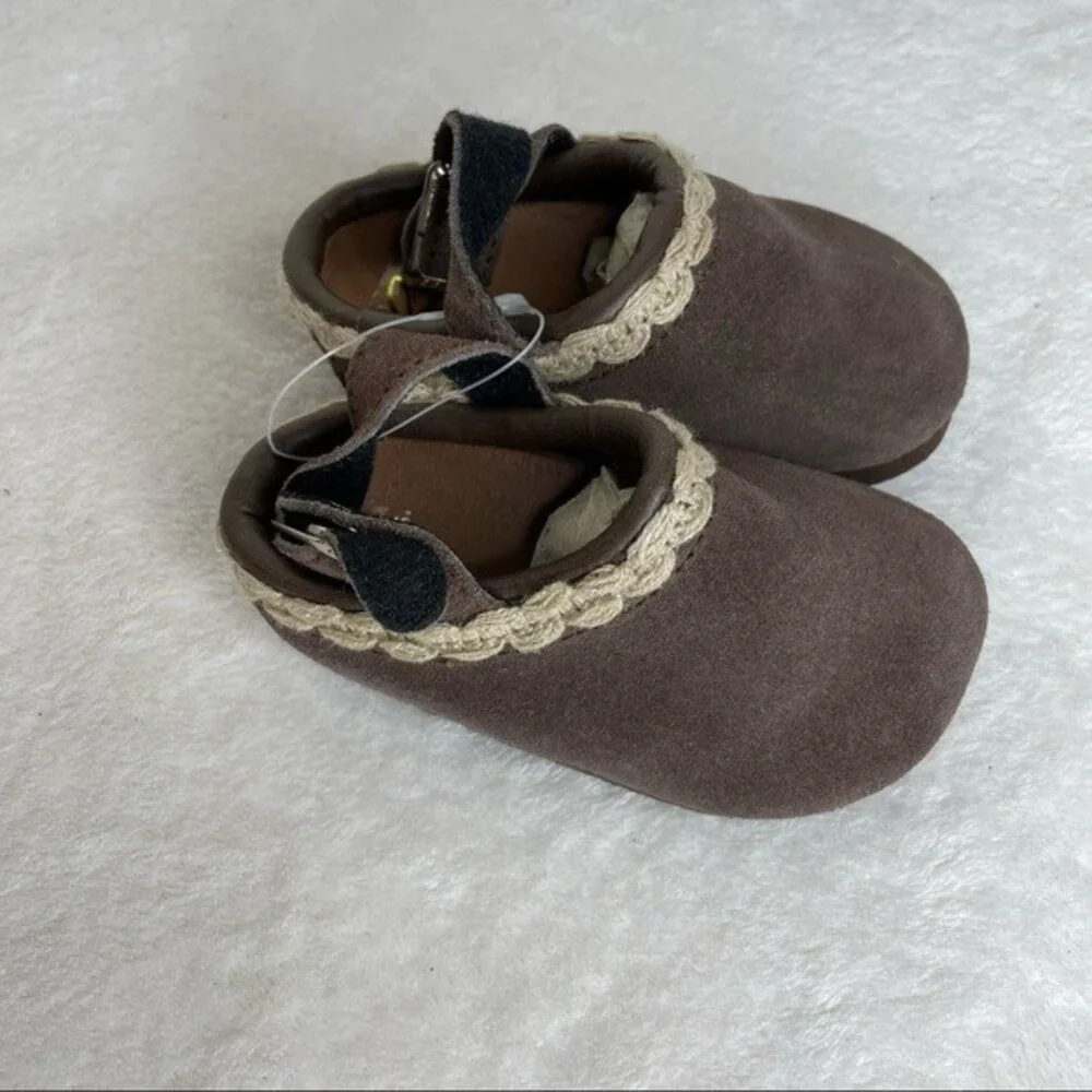 Baby Shoes White Ivory Vintage Gold Bug Clogs Brown Satin Faux Pearl Applique